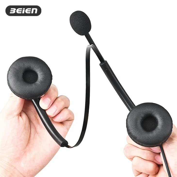 Dual-ear Wired Call Center Rj9 Headset With Mic
